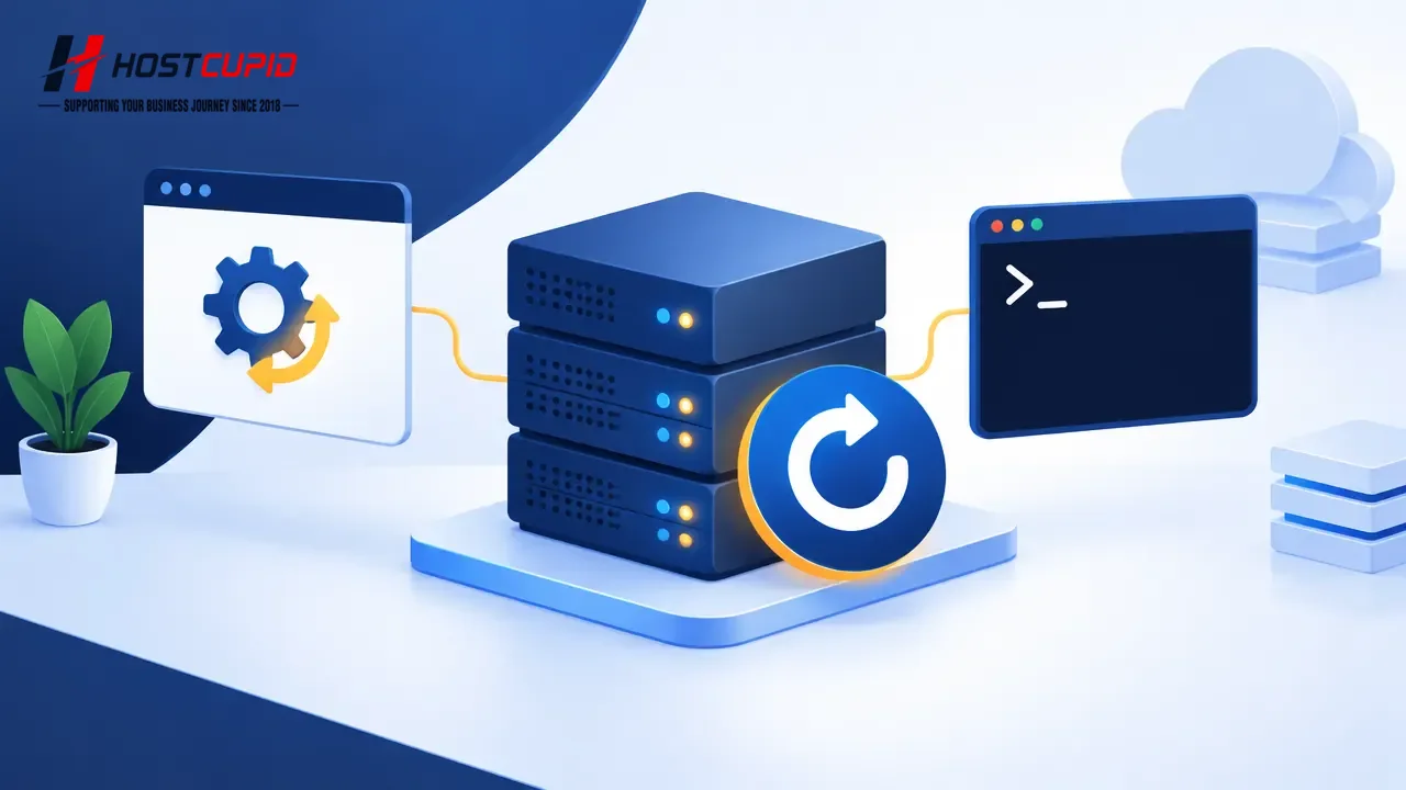 How to Reboot or Restart a VPS in SolusVM or SSH — technical guide illustration