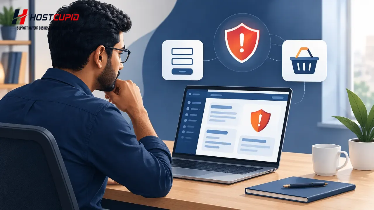 Website owner checking a WordPress store and form security on a laptop