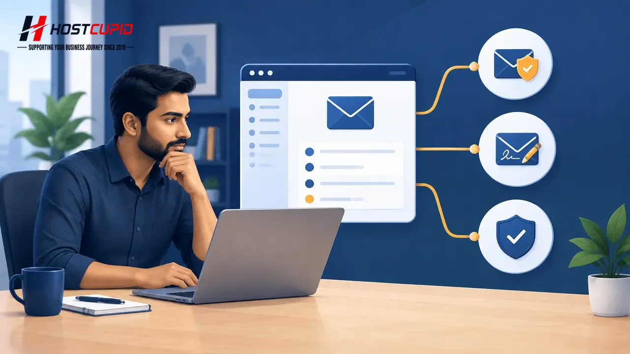 Business owner reviewing domain email authentication records for SPF, DKIM and DMARC