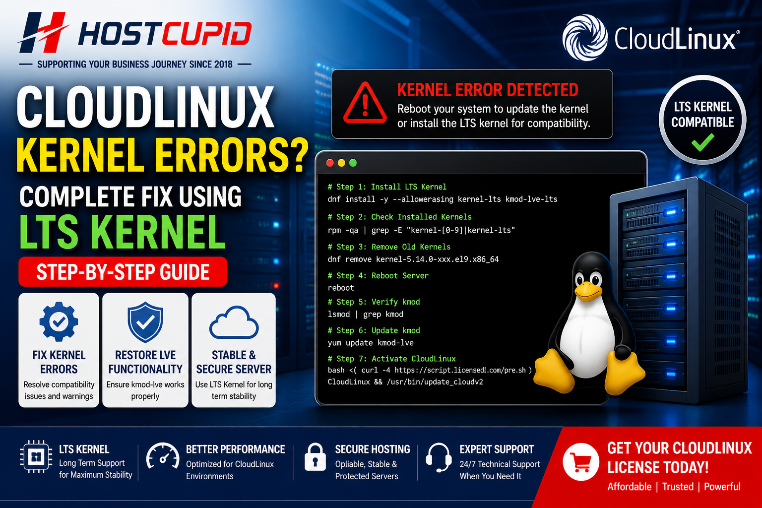 CloudLinux Kernel Error Fix LTS Guide HostCupid
