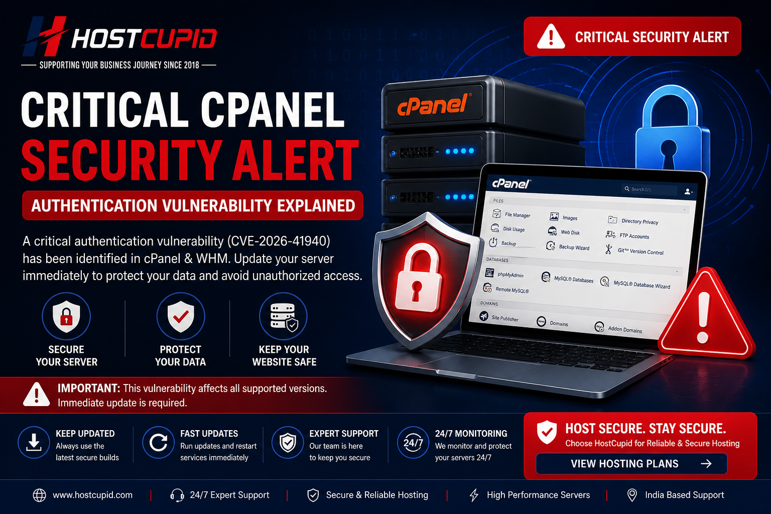 cPanel Security Alert 2026 Authentication Vulnerability HostCupid India