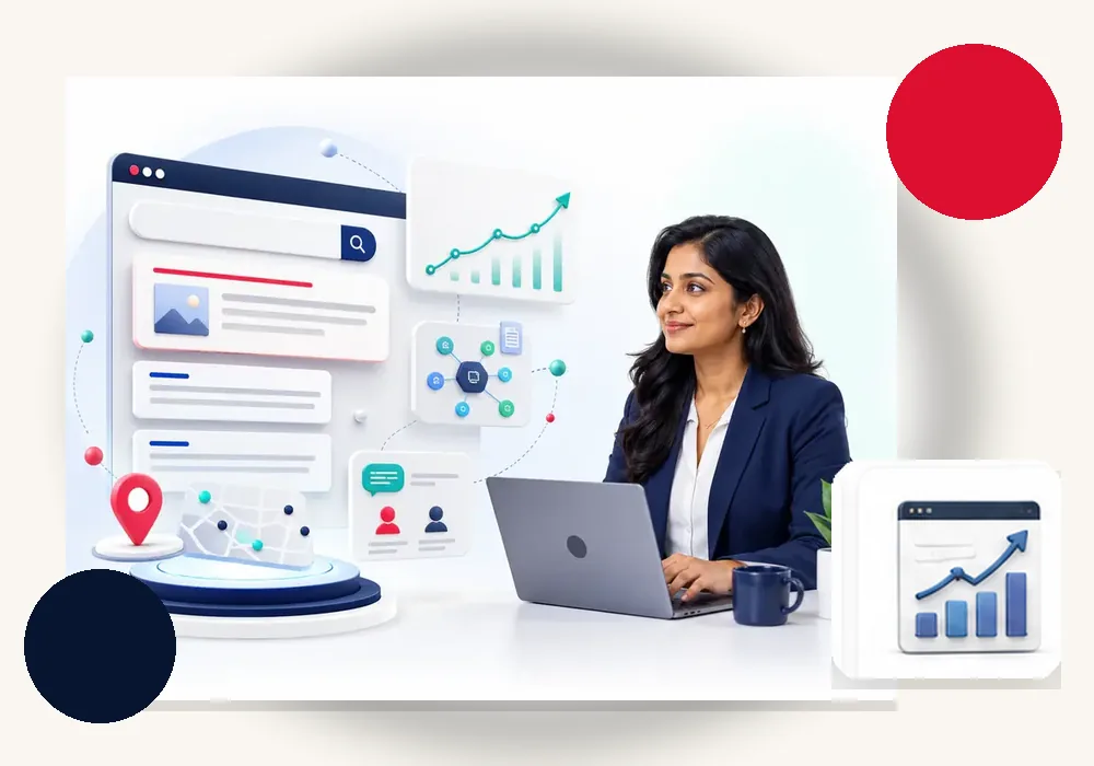 3D SEO and digital growth journey with search visibility, analytics and enquiries