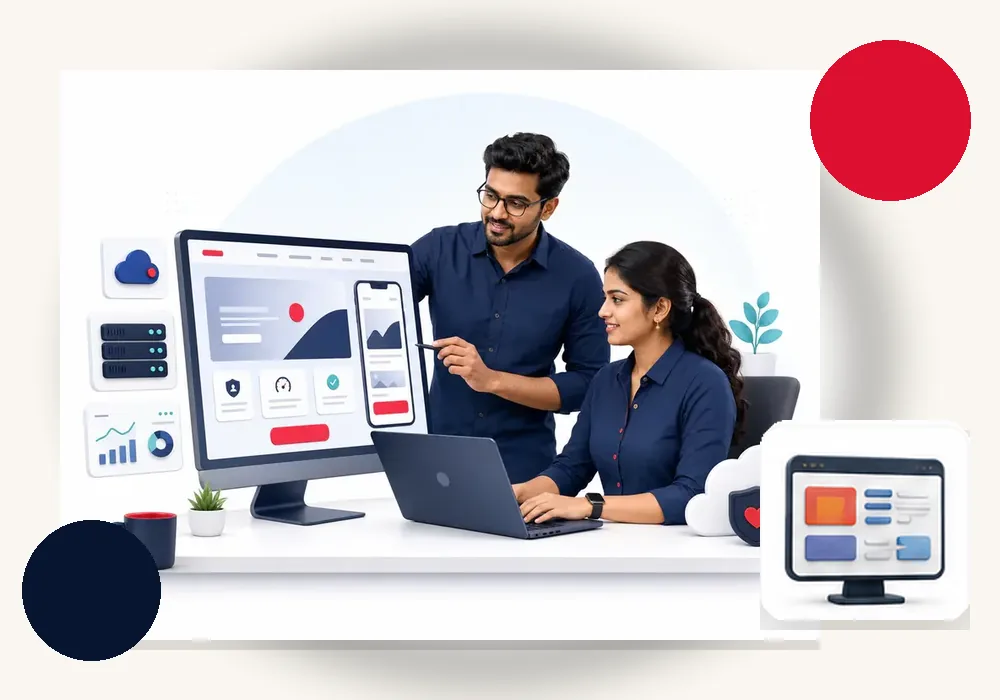 3D website development planning scene with Indian professionals and responsive devices