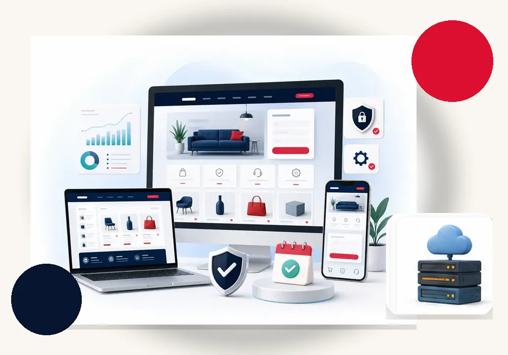 3D managed WordPress hosting scene with website, resources, security and backup