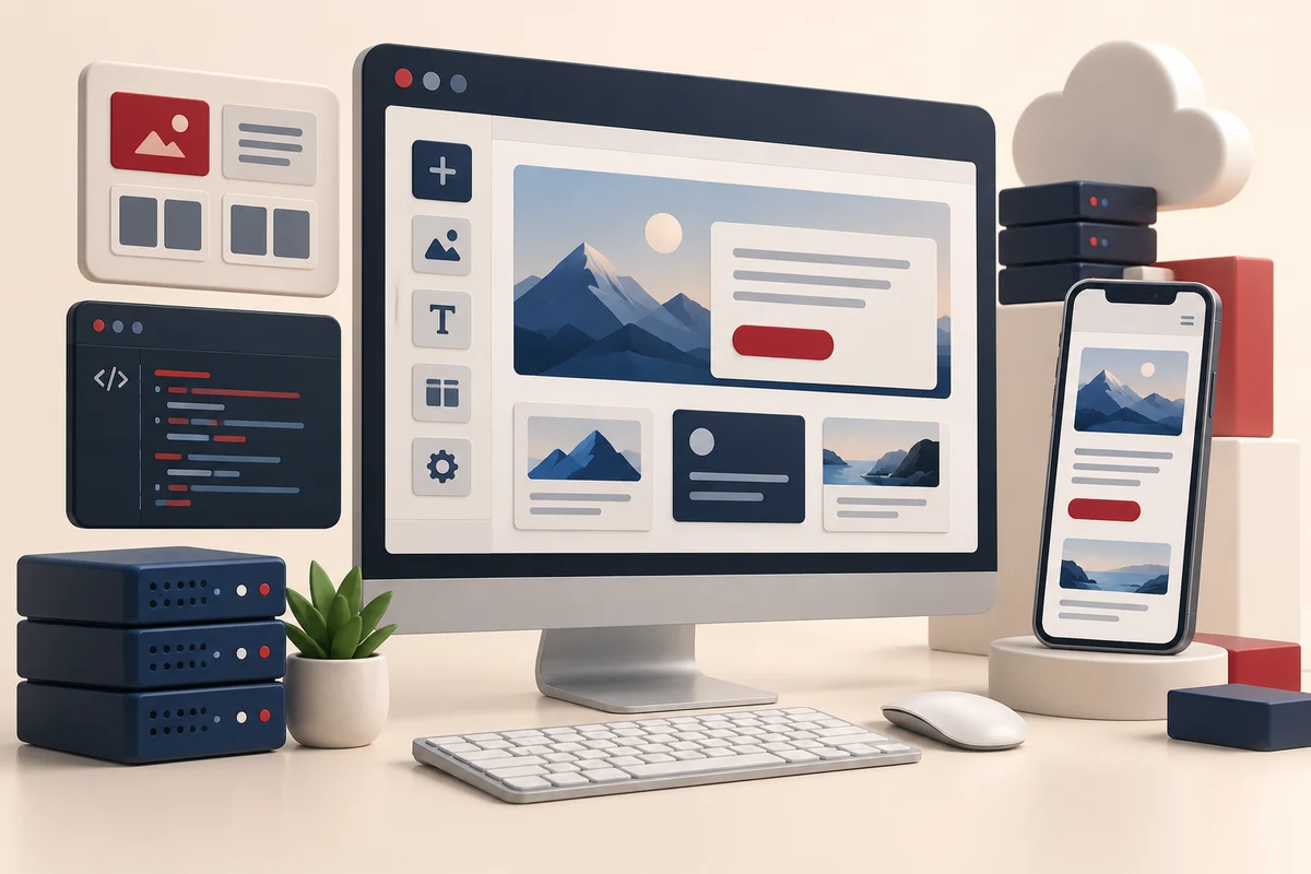 3D website builder, code editor and responsive mobile website